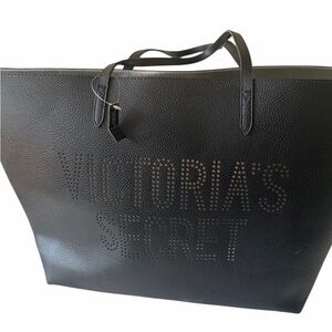 Victoria's Secret Black Perforated Logo Leather Tote